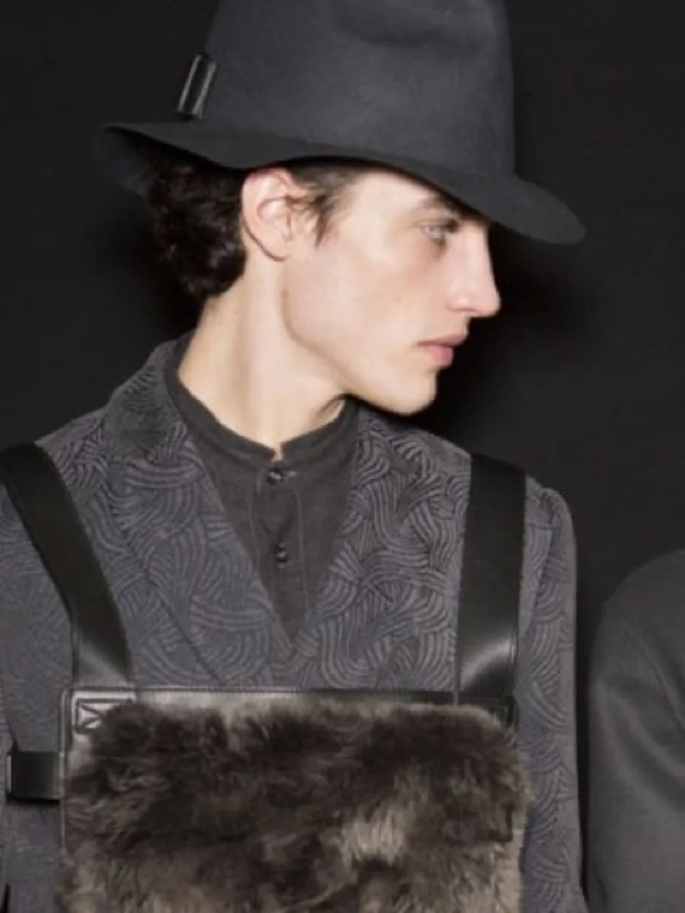 NWT Emporio Armani Fall 2017 Runway Fur Leather Chest Rig Vest Bag Black Gray